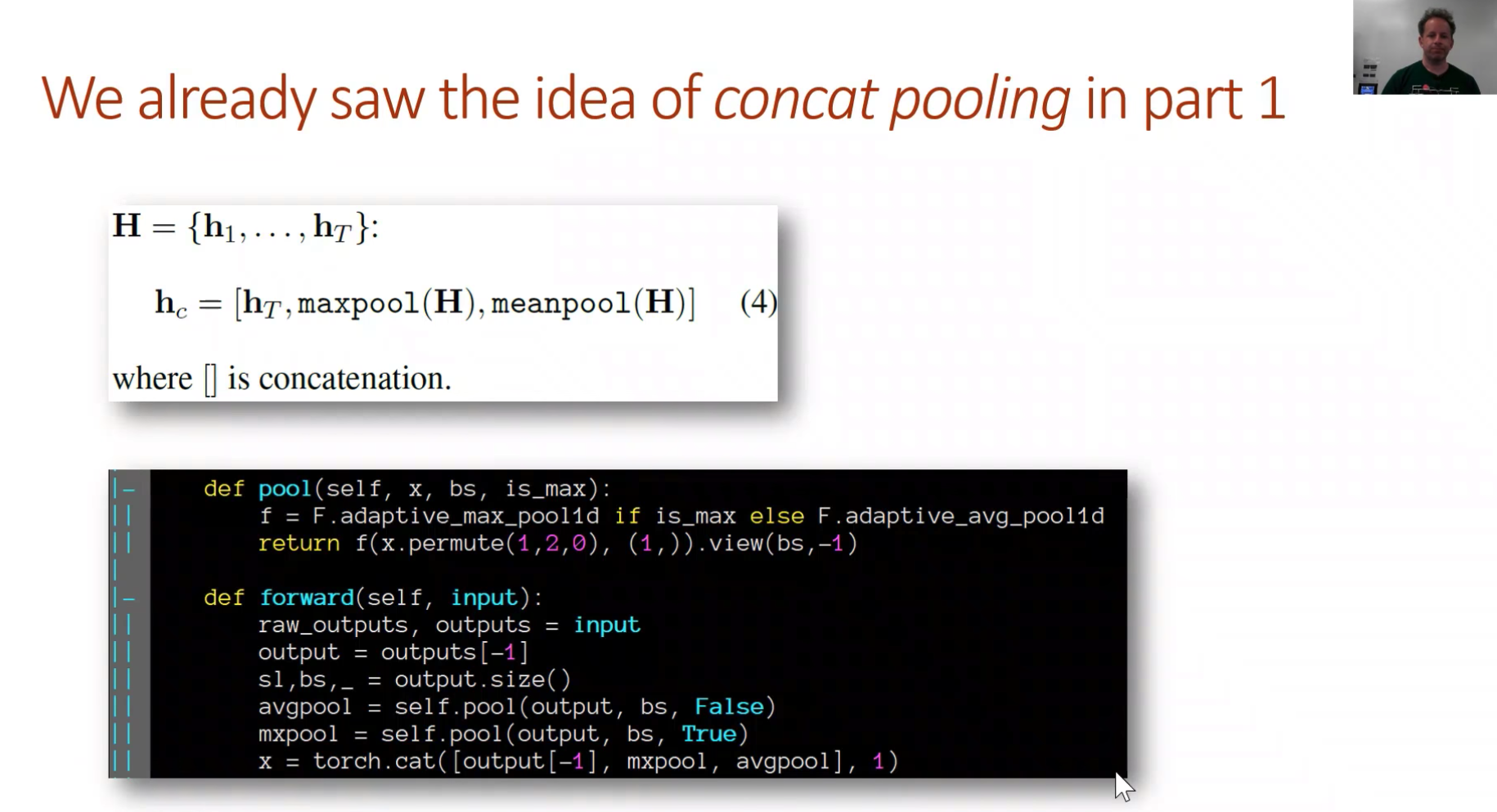 The idea of concat pooling in part 1